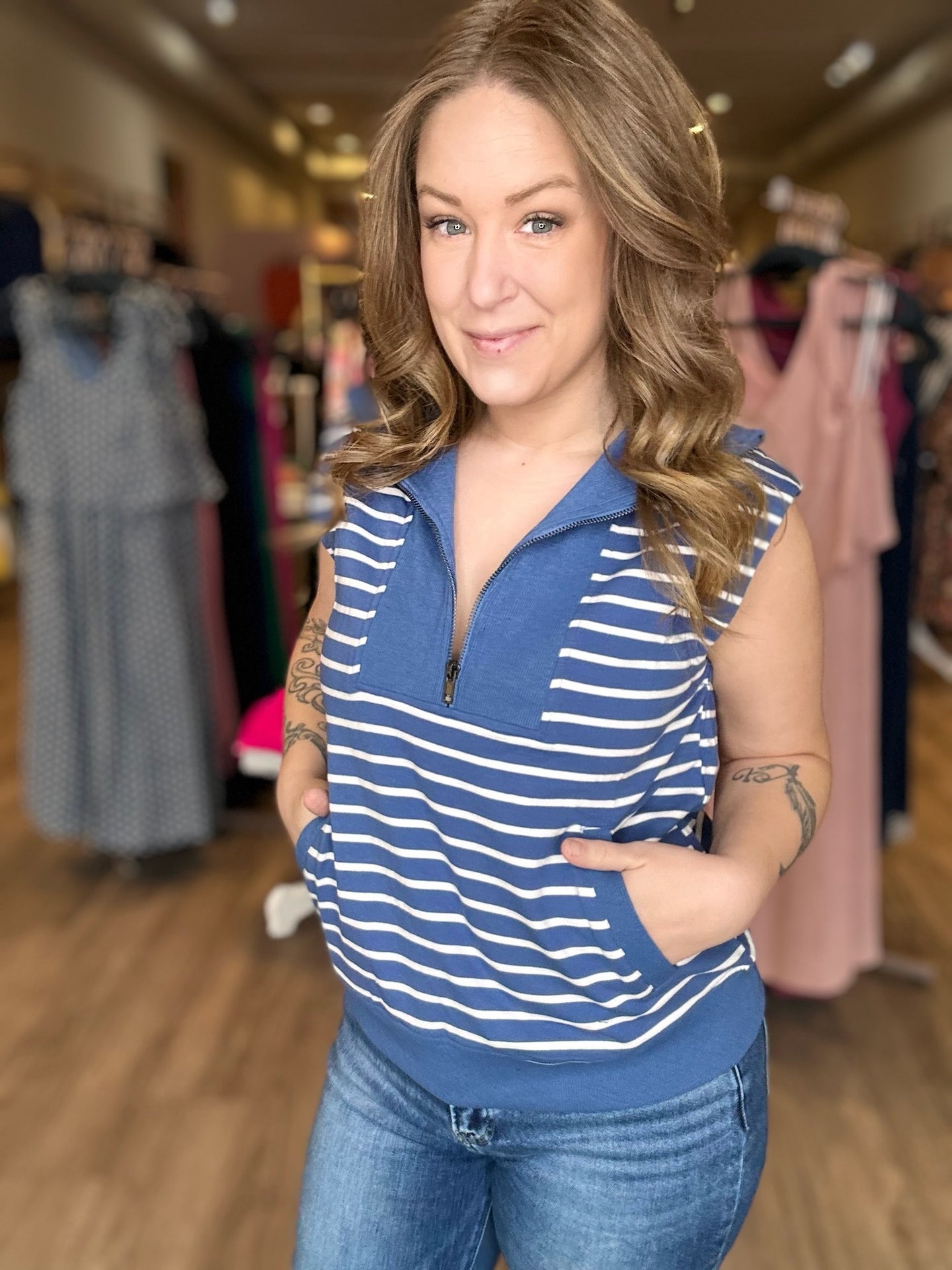 Blue Sleeveless Half Zip