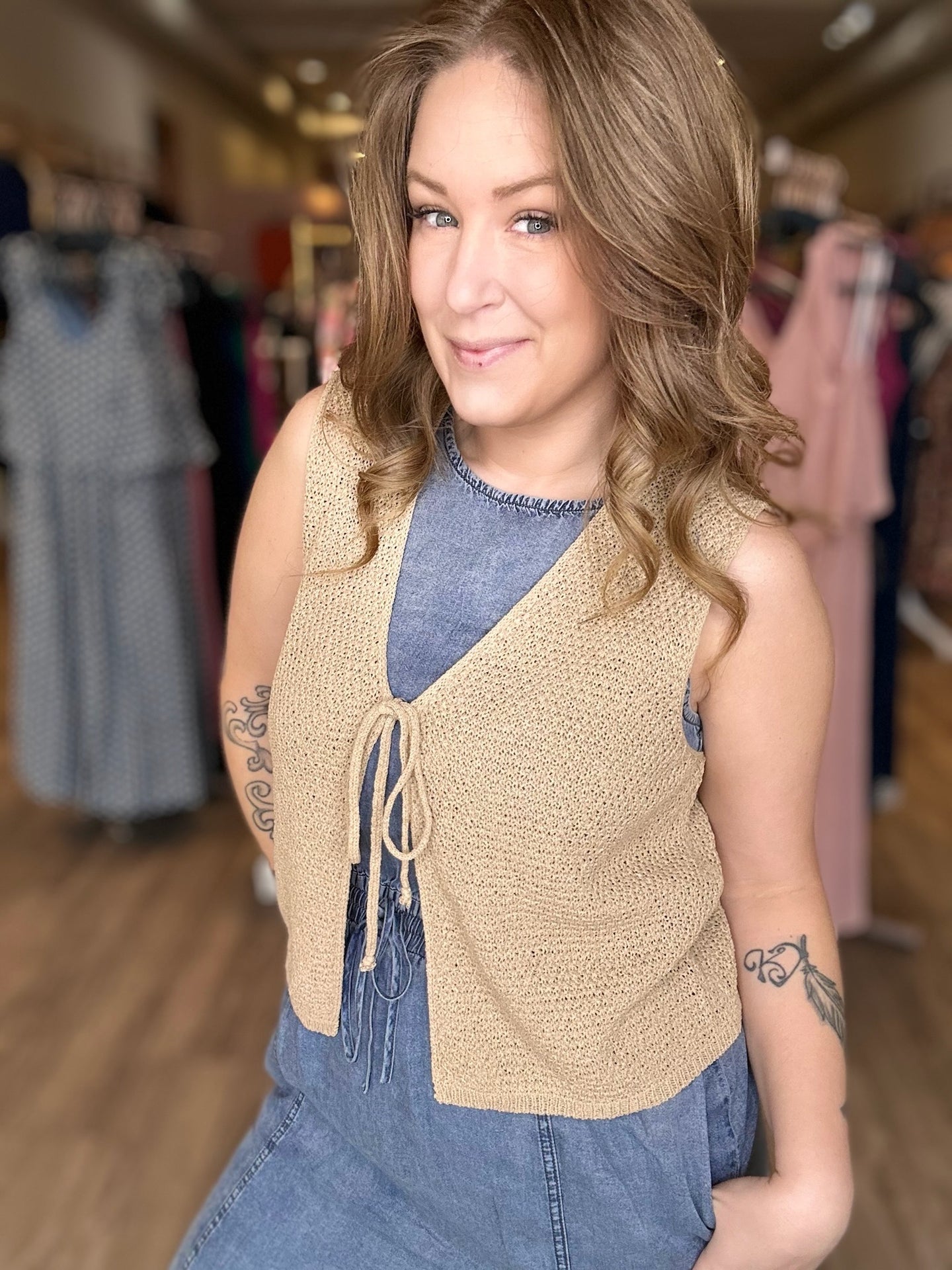 Sand Tie Front Knitted Vest