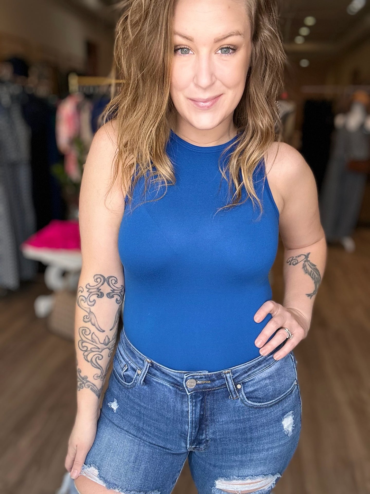 Blue Boat Neck BodySuit
