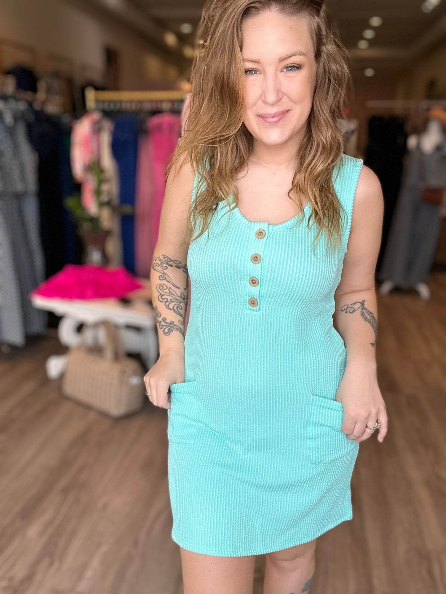 Mint Corded Rib Tank Dress