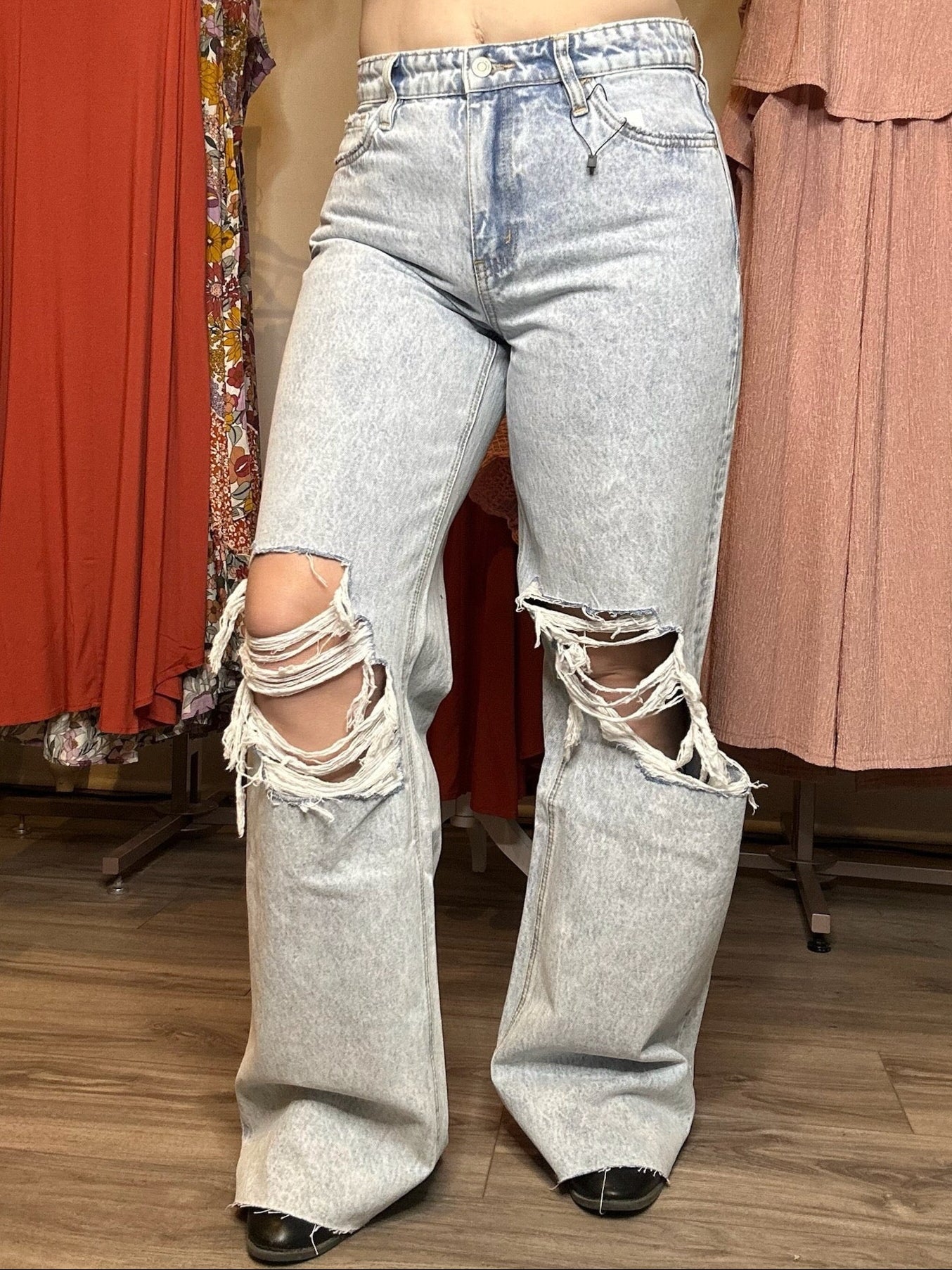Flying Monkey Distressed Wide Leg Jeans