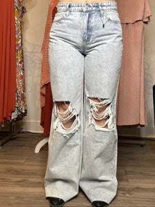Flying Monkey Distressed Wide Leg Jeans