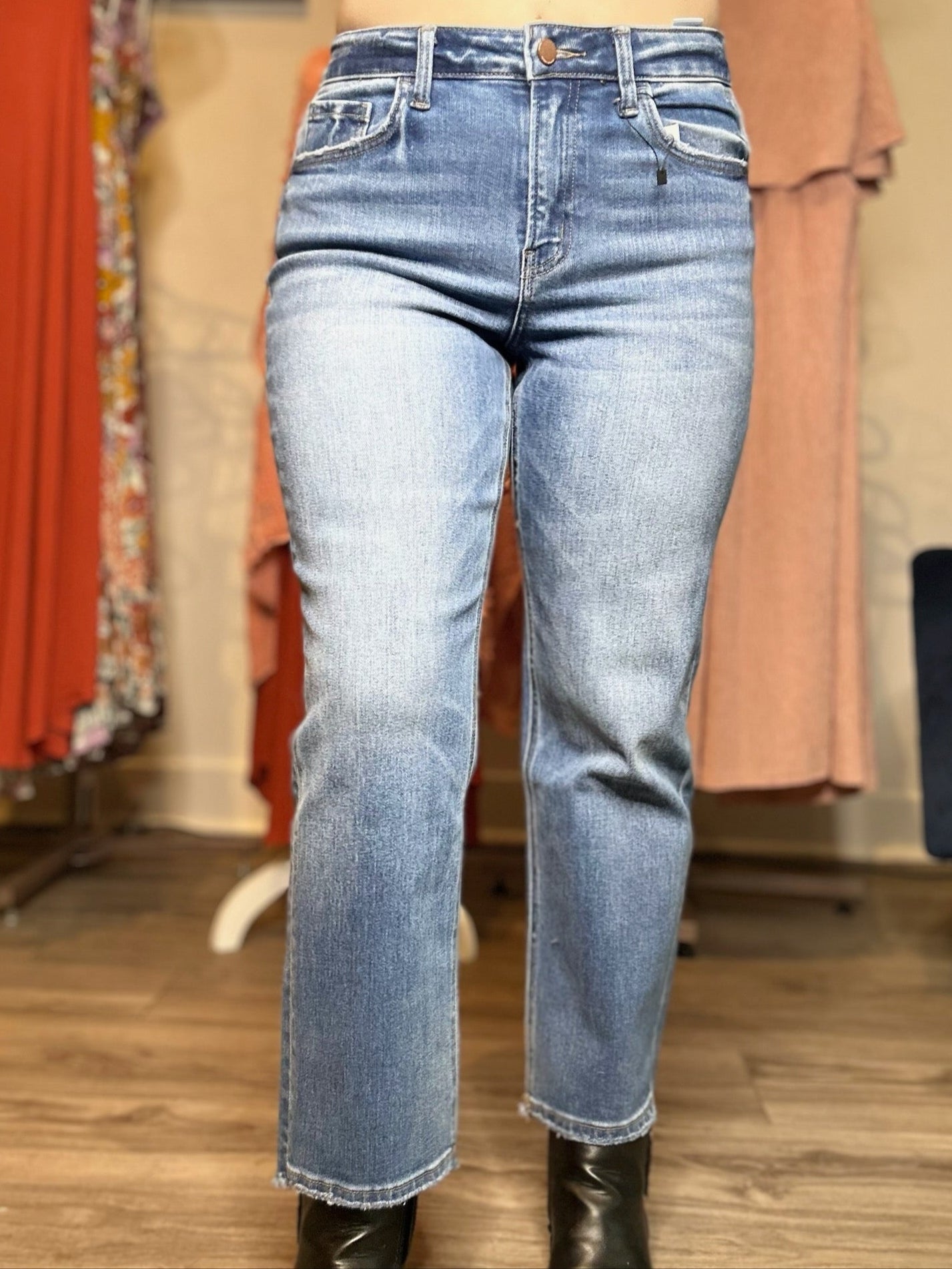 Flying Monkey Mid Rise Crop Straight Jeans