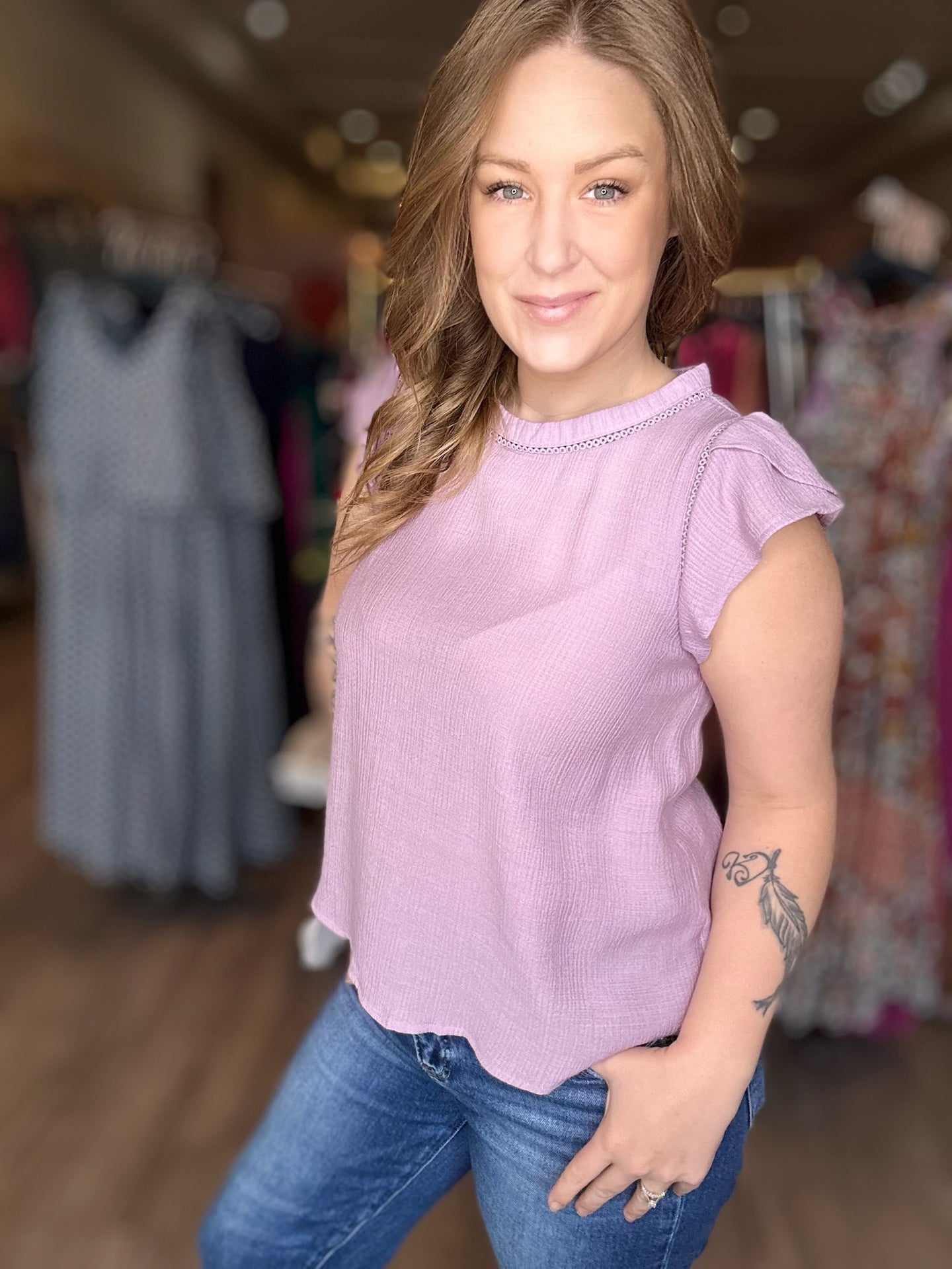 Lavender Tulip Sleeve Blouse