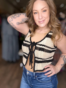 Beige Stripe Crochet Tie Vest