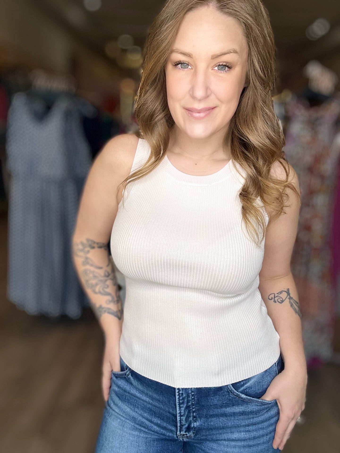 White Round Neck Tank