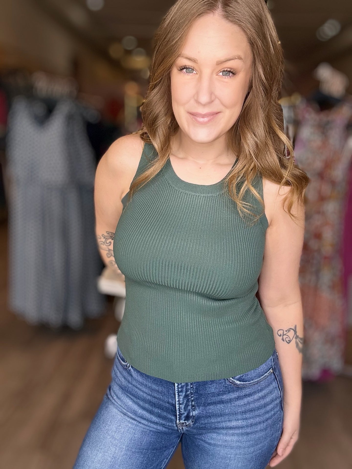 Dark Green Round Neck Tank