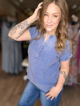 Load image into Gallery viewer, Blue Short Sleeve Henley Top