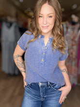 Load image into Gallery viewer, Blue Short Sleeve Henley Top
