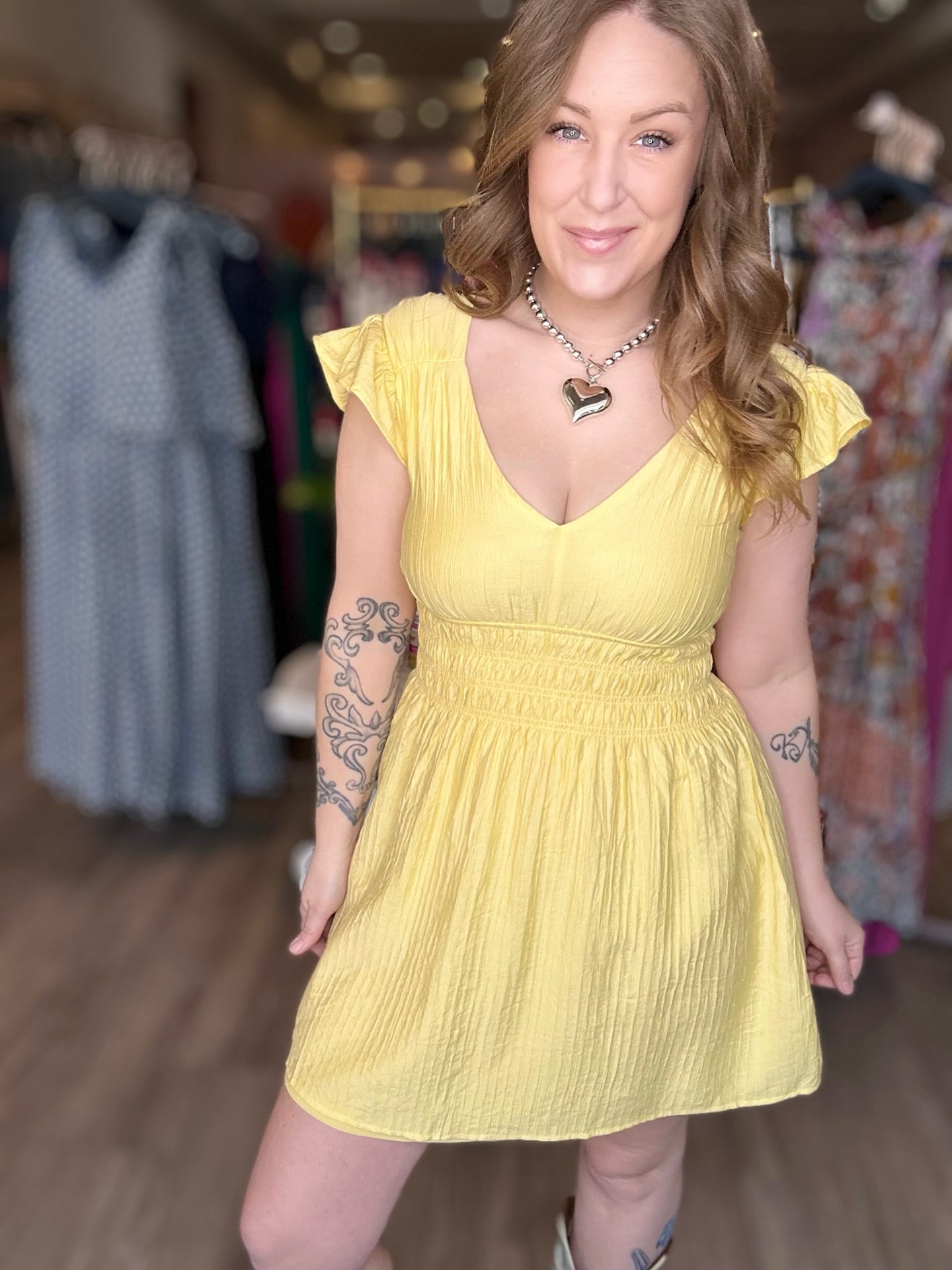 Yellow Ruffle Sleeve Mini Dress