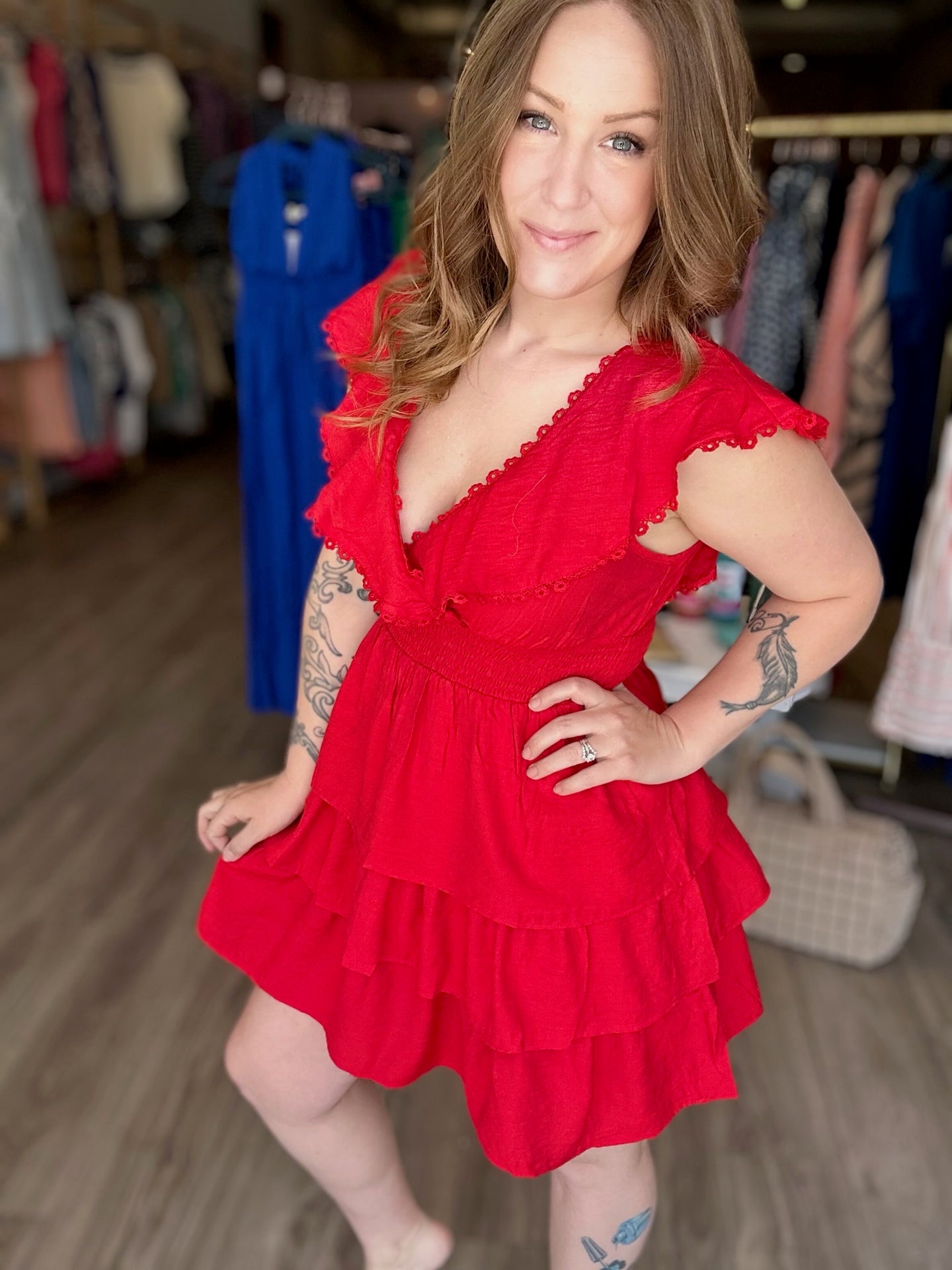 Red Ruffled Lace Dress
