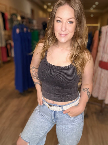 Black Stone Washed Bra Tank Top