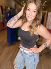 Load image into Gallery viewer, Black Stone Washed Bra Tank Top
