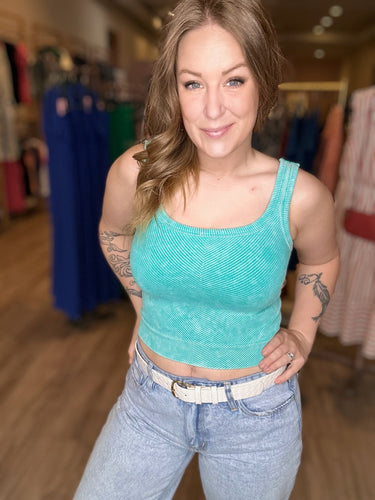 Turquoise Stone Washed Bra Tank Top