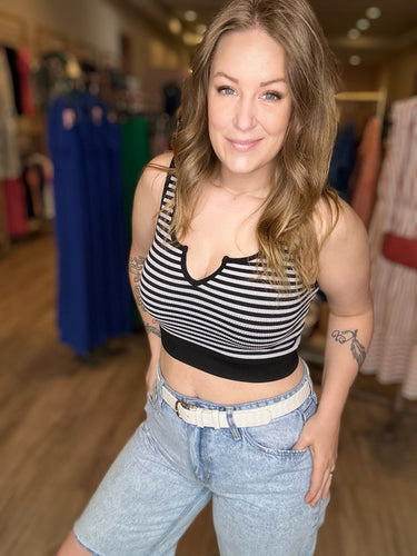 Black Striped Keyhole Bra Tank Top