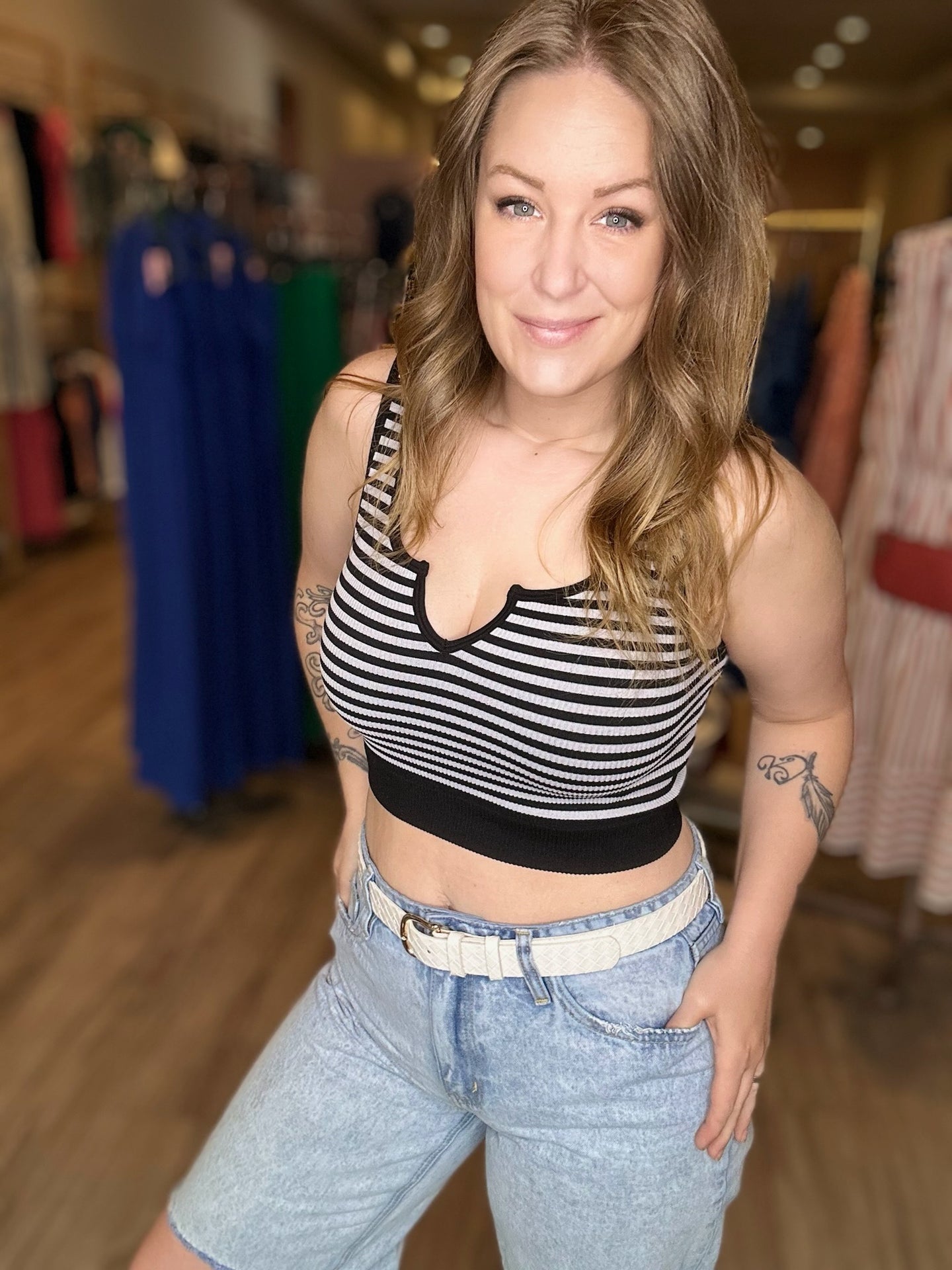 Black Striped Keyhole Bra Tank Top