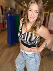 Black Striped Keyhole Bra Tank Top