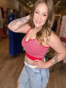 Ruby Red Striped Keyhole Bra Tank Top