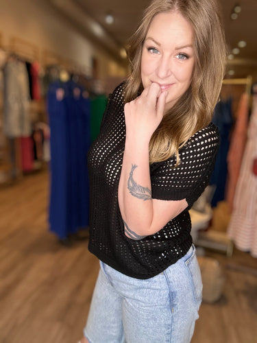 Black Crochet Sweater Top
