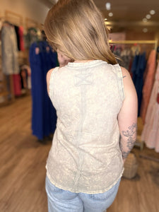 Sleet Washed Half Button Sleeveless Top