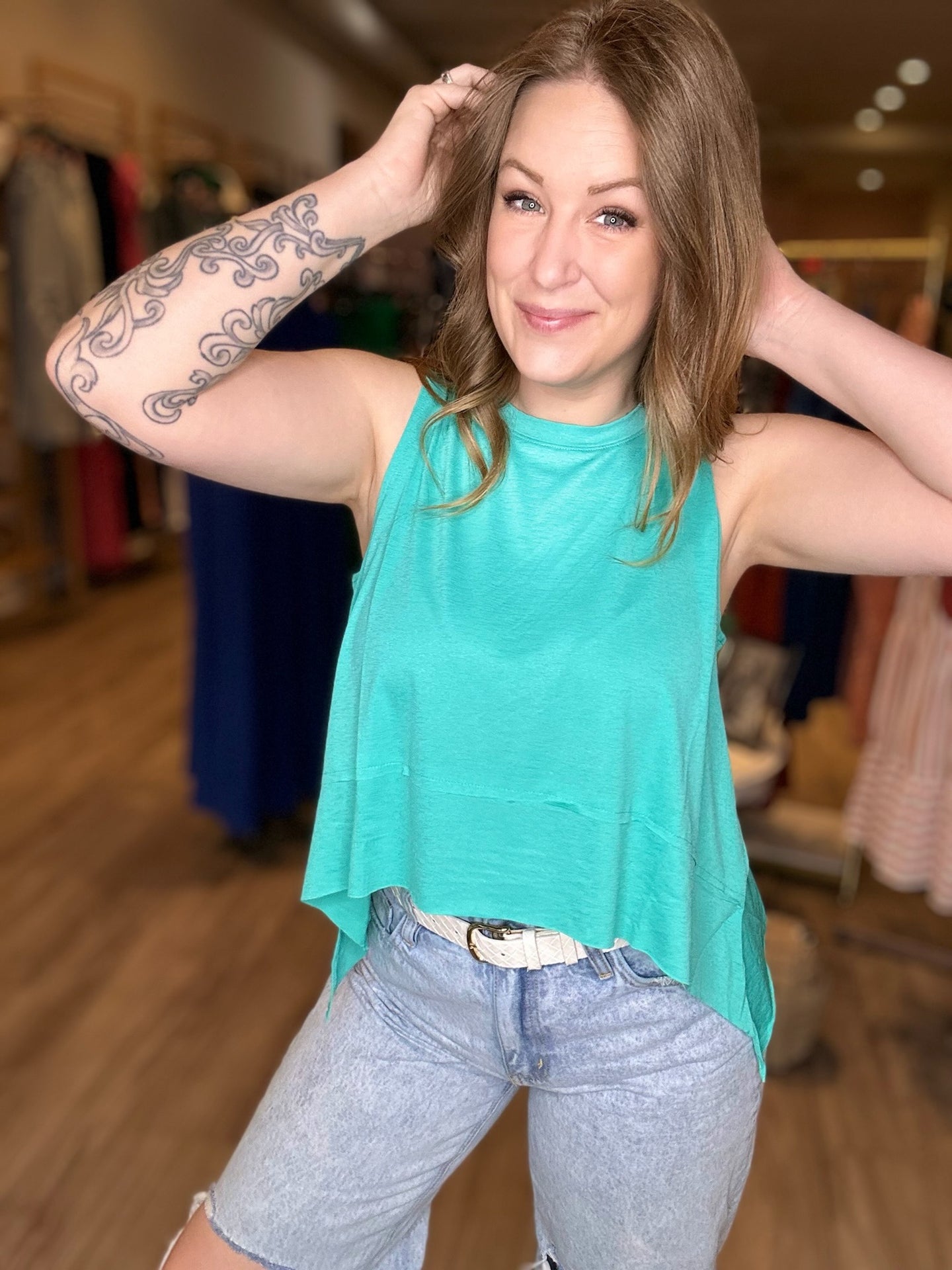 Turquoise Shark Bite Tank Top
