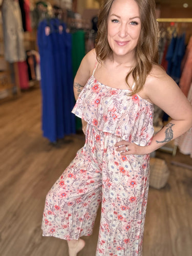 Coral Overlay Floral JumpSuit