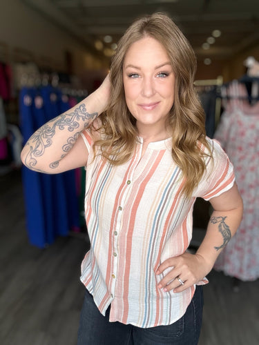 Papaya Striped Cap Sleeve Top