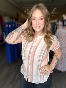 Papaya Striped Cap Sleeve Top