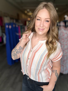 Papaya Striped Cap Sleeve Top
