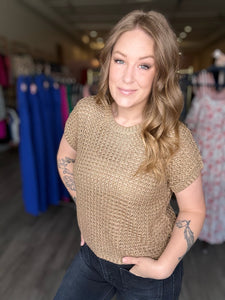 Tan Crochet Knit Sweater Top
