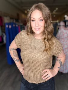 Tan Crochet Knit Sweater Top