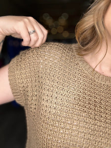 Tan Crochet Knit Sweater Top