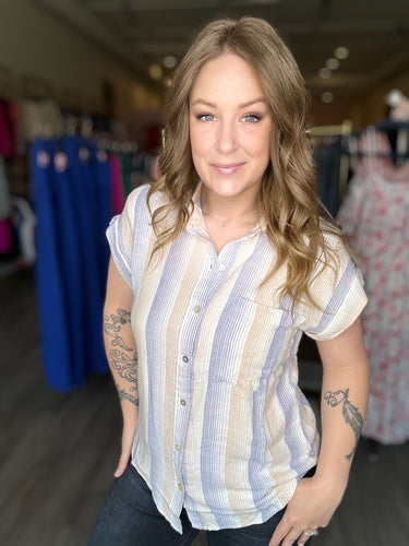 Striped Dolman Button Down Shirt