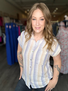 Striped Dolman Button Down Shirt