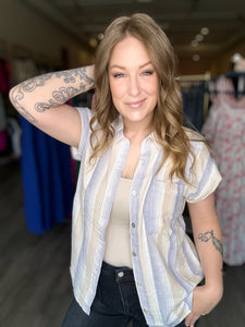 Striped Dolman Button Down Shirt