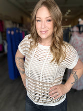 Load image into Gallery viewer, Taupe Multi Stripe Crochet Knit Top