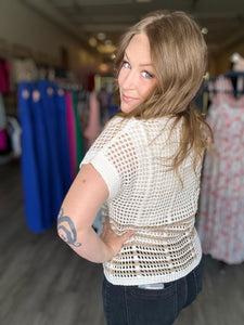 Taupe Multi Stripe Crochet Knit Top