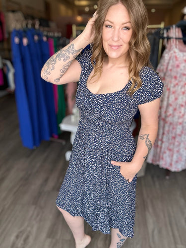 Indigo Blue Floral Mini Dress