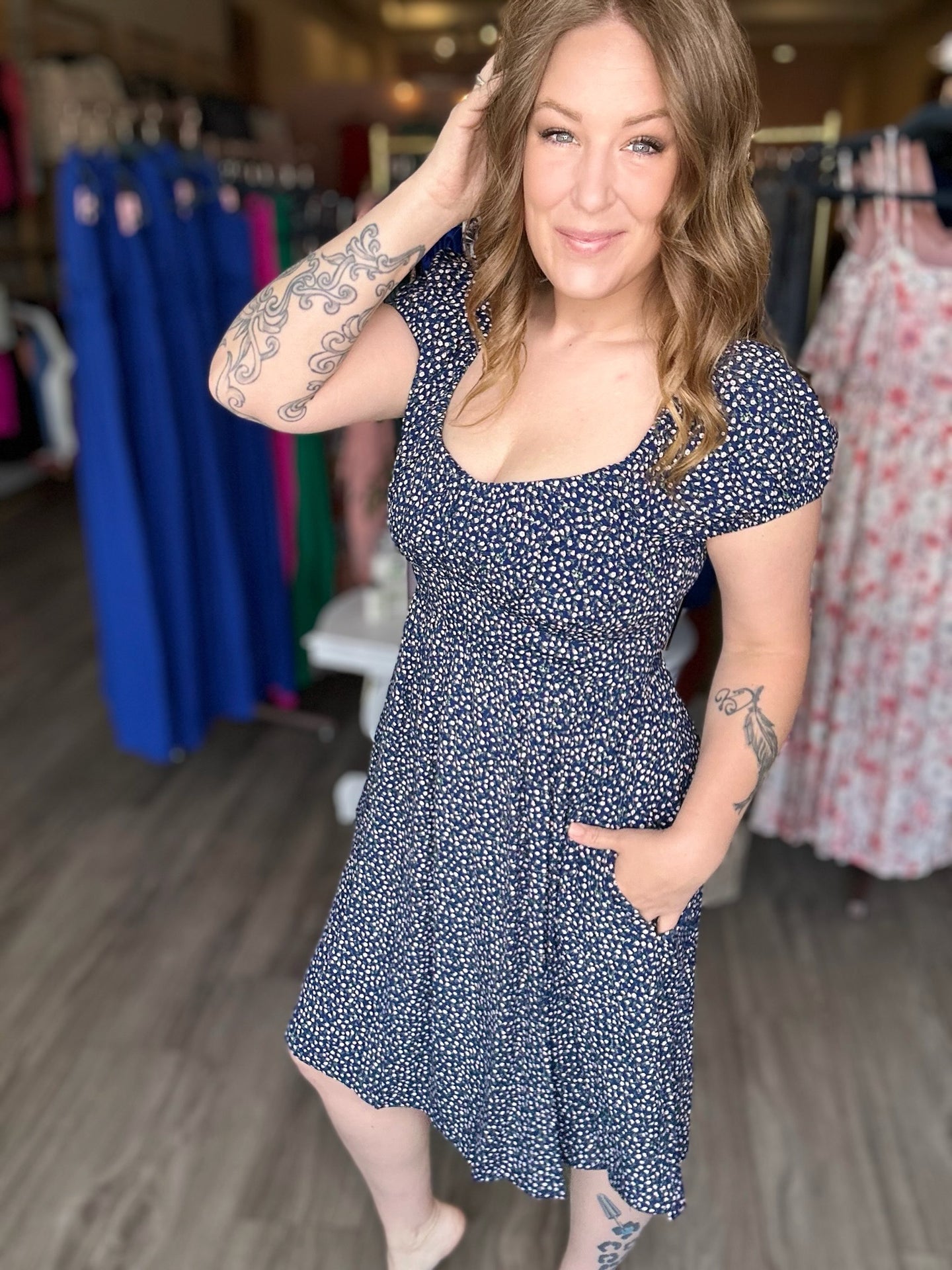 Indigo Blue Floral Mini Dress