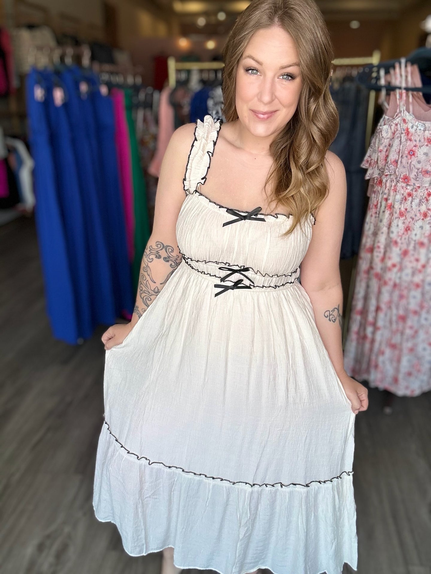 Ivory Bow Sleeveless Dress