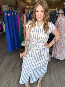 Denim Blue Stripe Shirt Dress