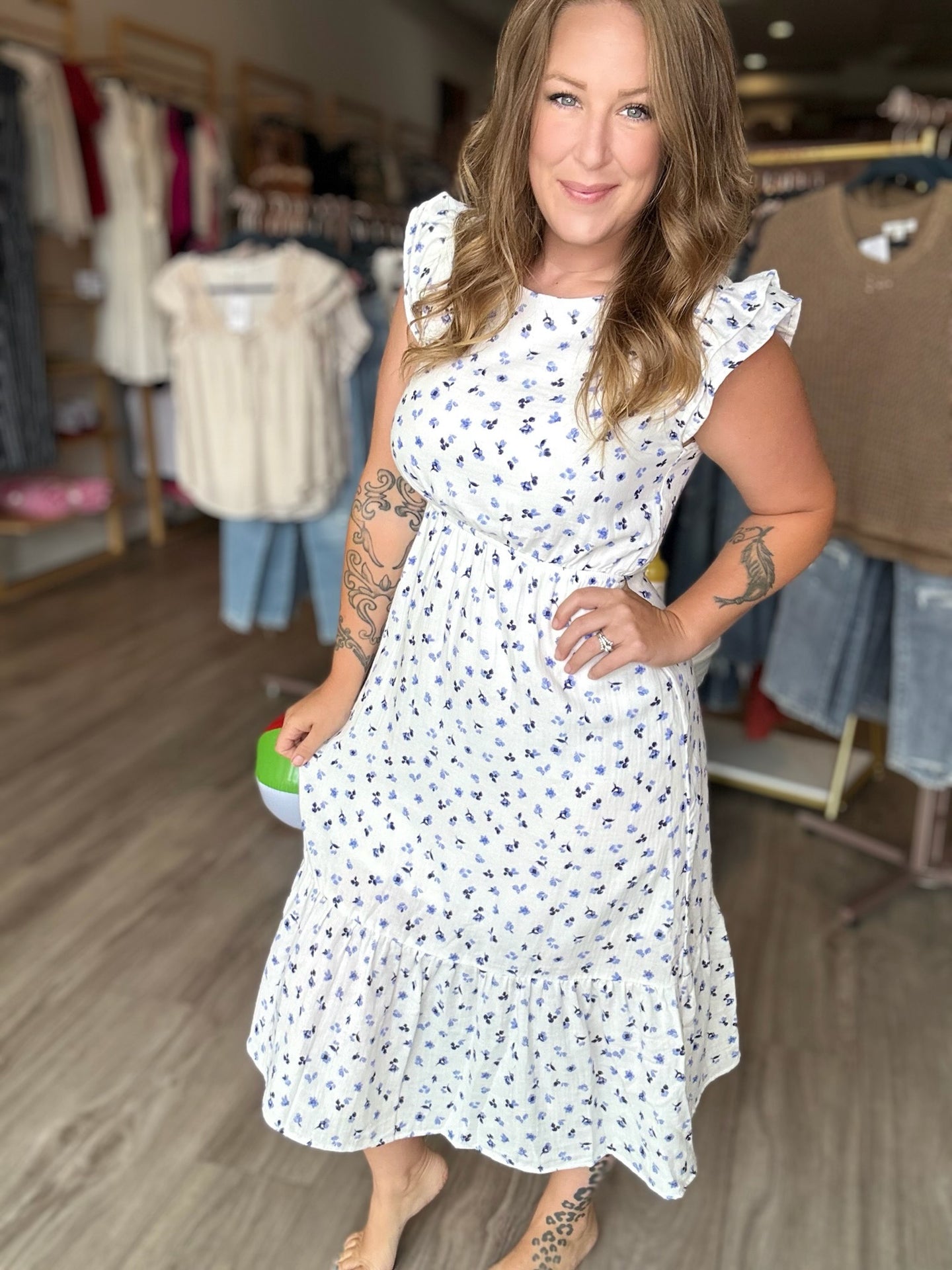 Ivory Ditsy Print Maxi Dress