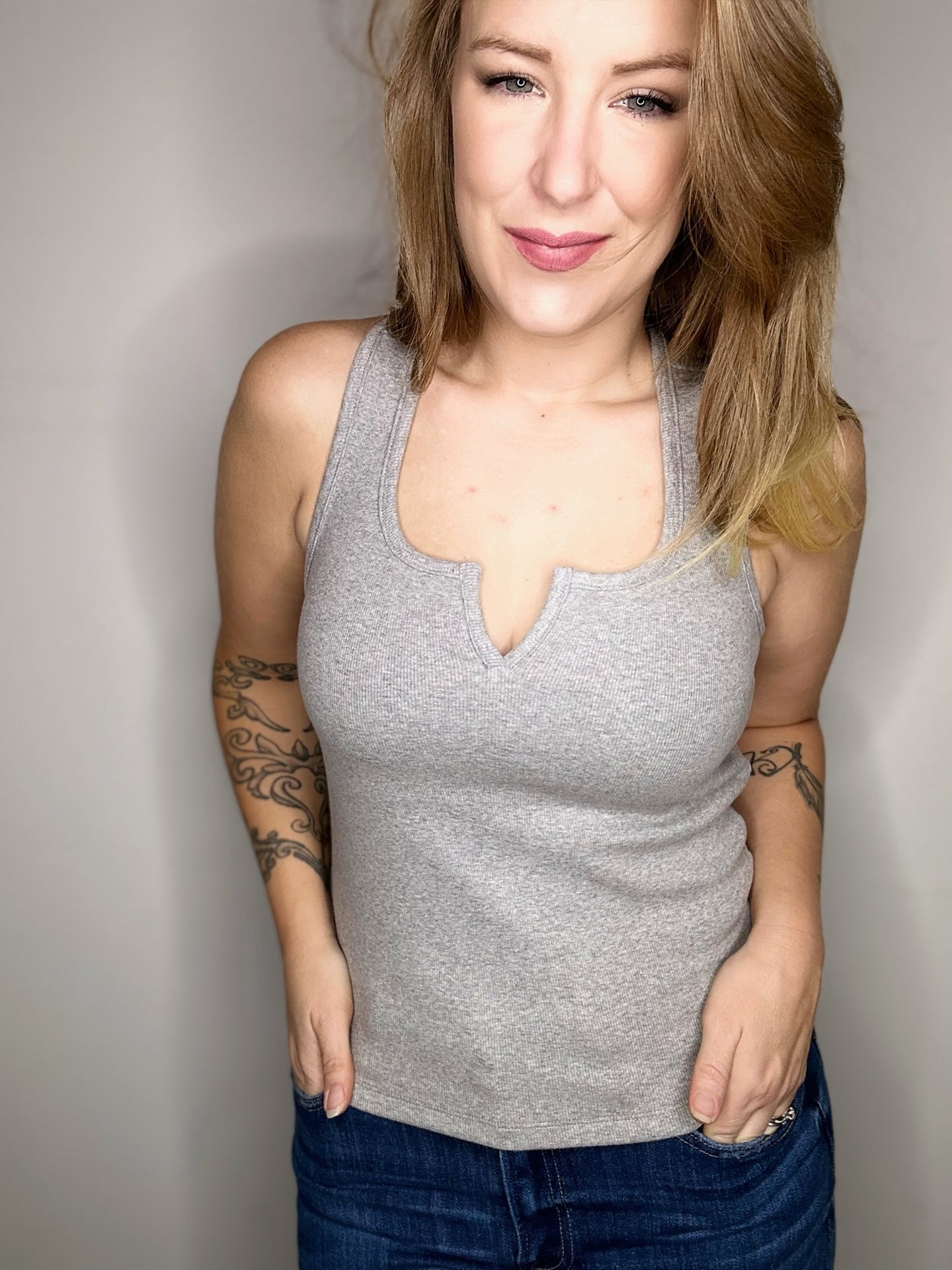 Grey Scoop Neck Racer Back