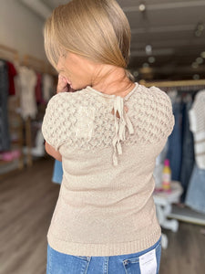 Beige Eyelet Knit Sweater Top