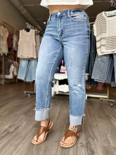 Flying Monkey High Rise Cuffed Straight Jeans
