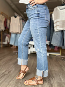 Flying Monkey High Rise Cuffed Straight Jeans