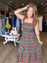 Load image into Gallery viewer, Green Plaid Smocked Midi Dress