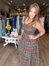 Load image into Gallery viewer, Green Plaid Smocked Midi Dress