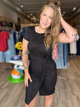 Load image into Gallery viewer, Black Front Twist Short Sleeve Dress