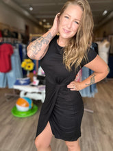 Load image into Gallery viewer, Black Front Twist Short Sleeve Dress